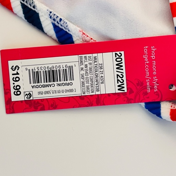 Xhilaration Ribbed Set Button-Front Bralette Bikini Top & Bottom Red Stripe 20W - Picture 14 of 16